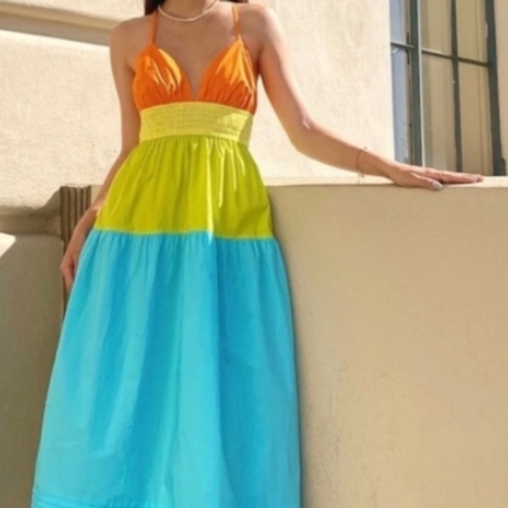 Adelyn Rae Playa Colorblock Poplin Midi Dress Size S